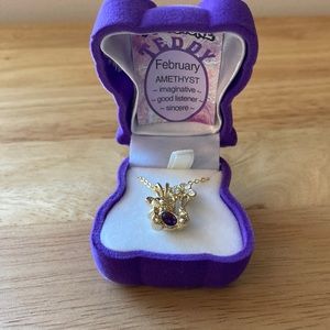 February Birthday Stone Teddy Necklace